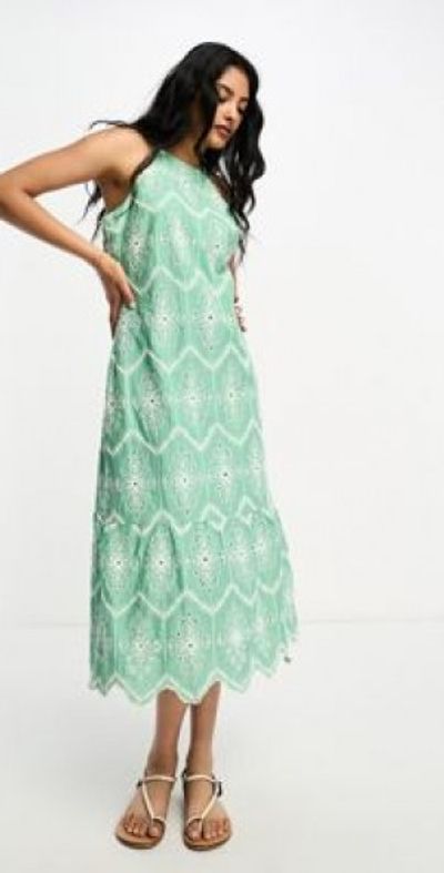 river island green dress River Island + Green Satin Batwing Smock Midi Dress