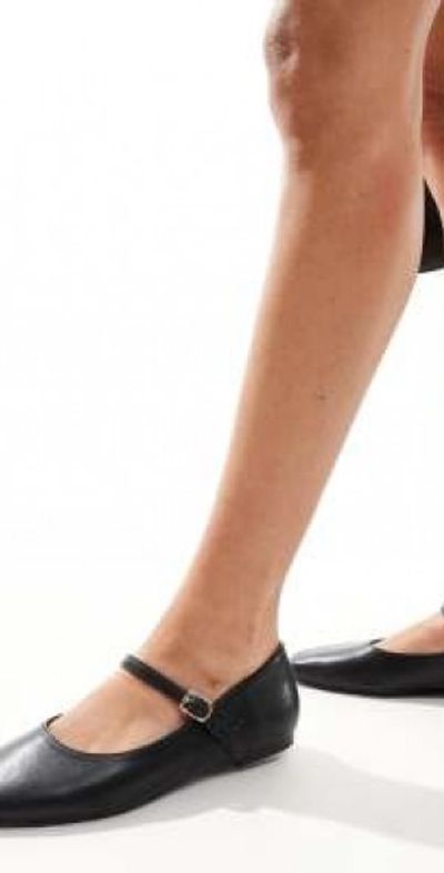 SEQWL - buckle strap ballet flats in black PU