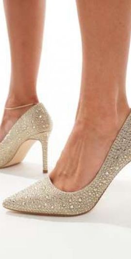 SEQWL SEQWL pointed pumps with rhinesone embellishment in gold