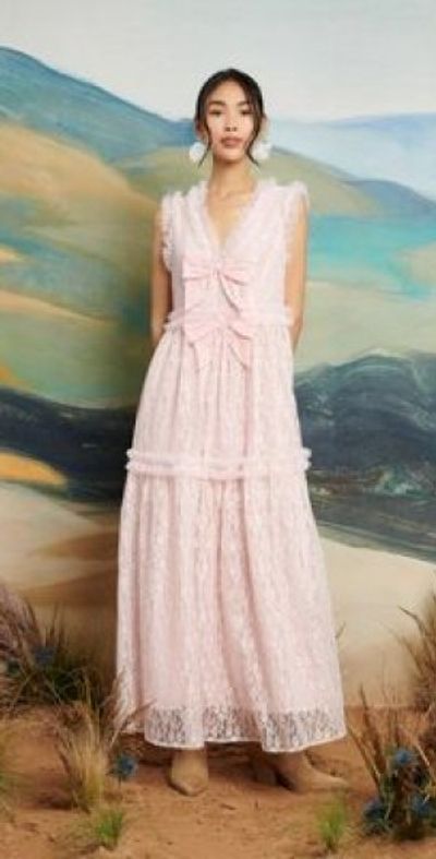 sister jane - Dream Sister Jane bow detail frill lace maxi dress in powder  pink