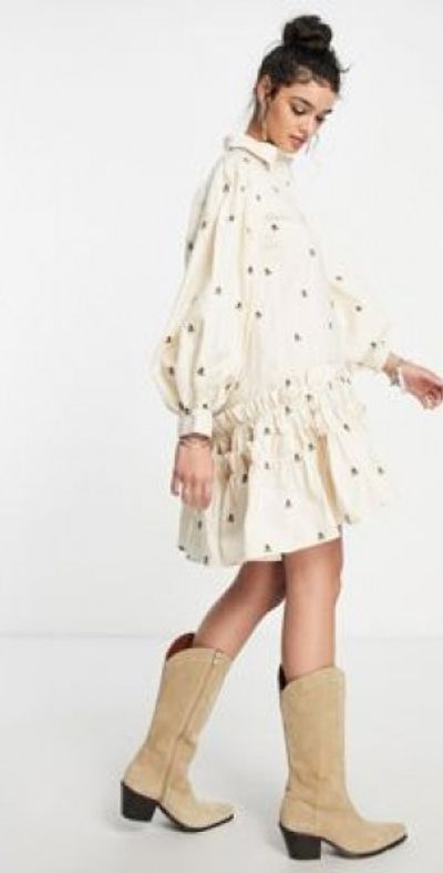 sachin and babi light blue dress Isabel Marant Etoile Ivory Boho Embroidered Smock Dress main image 1