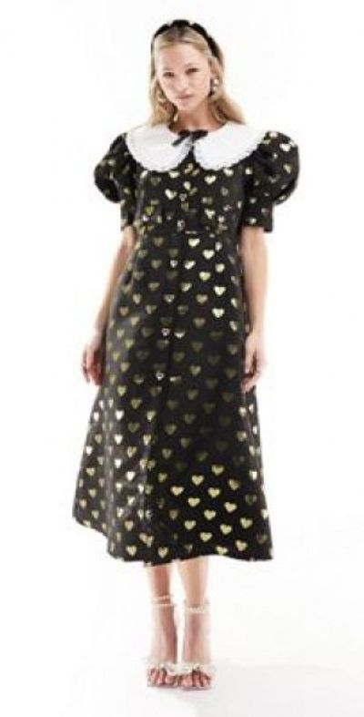 green emerald velvet dress Sister Jane Marigold Jacquard Tiered Dress in Venetian Gold