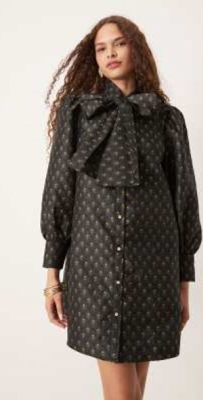 sister jane - Sister Jane metallic tie front jacquard mini dress in black