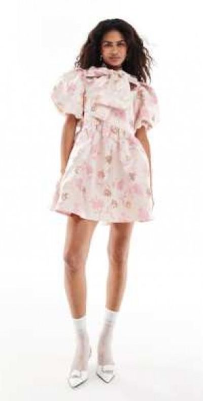 sister jane - Sister Jane oversized bow jacquard mini dress in powder pink sister jane - Sister Jane oversized bow jacquard mini dress in powder pink