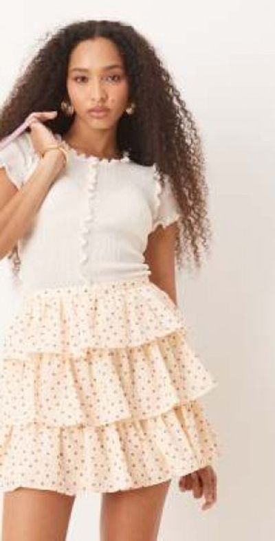 sister jane Sister Jane ruffle mini skirt in pink polka dot-White
