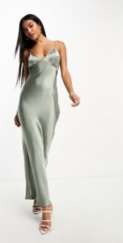 sage green cami dress Sage Green Criss Cross Satin Maxi Dress Medium main image 1