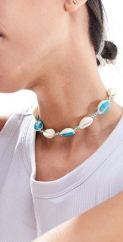 South Beach South Beach shell choker necklace in blue
