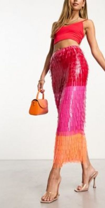 Starlet - premium ombre embellished shard sequin midaxi skirt in pink-Multi