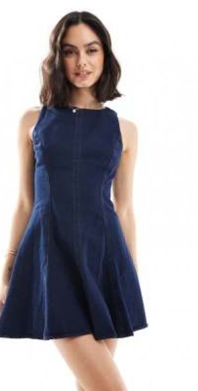 stradivarius denim dress Stradivarius Short Denim Dress Overdyed Blue Denim M