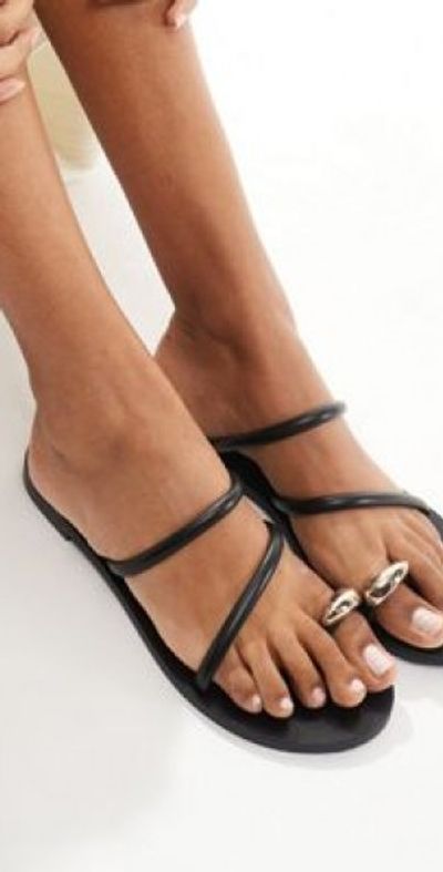 Stradivarius Stradivarius minimal sandal with gold trim in black
