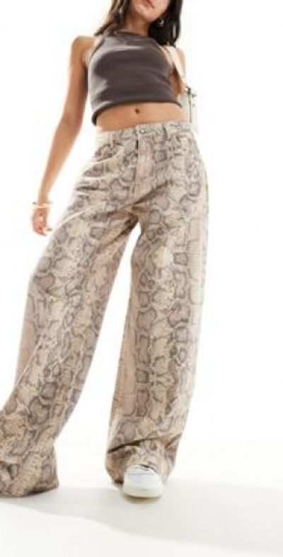Stradivarius STR baggy jean in snake print-Multi