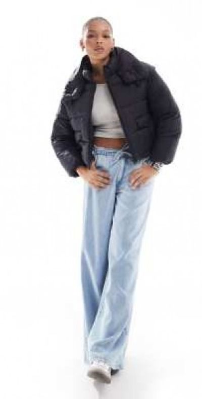 Stradivarius STR cropped puffer jacket in black