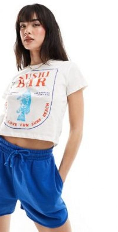 Stradivarius Stradivarius STR sushi graphic tee in white