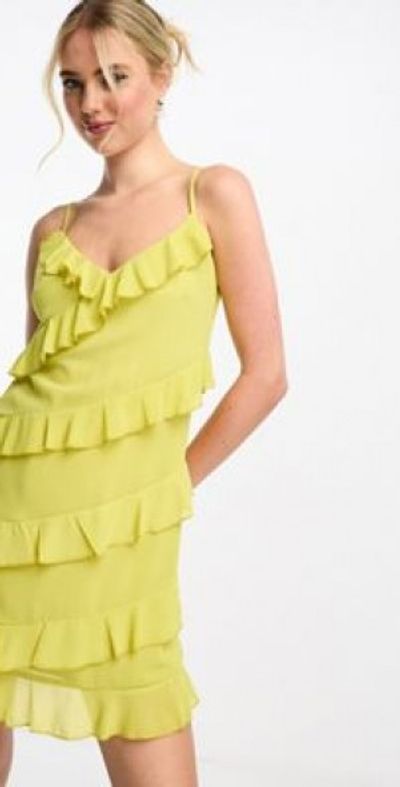 Style Cheat - satin cami mini dress in chartreuse-Yellow