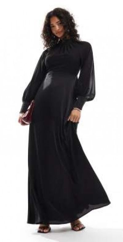 TFNC - 2 in 1 maxi dress with chiffon top and satin skirt in black TFNC - 2 in 1 maxi dress with chiffon top and satin skirt in black
