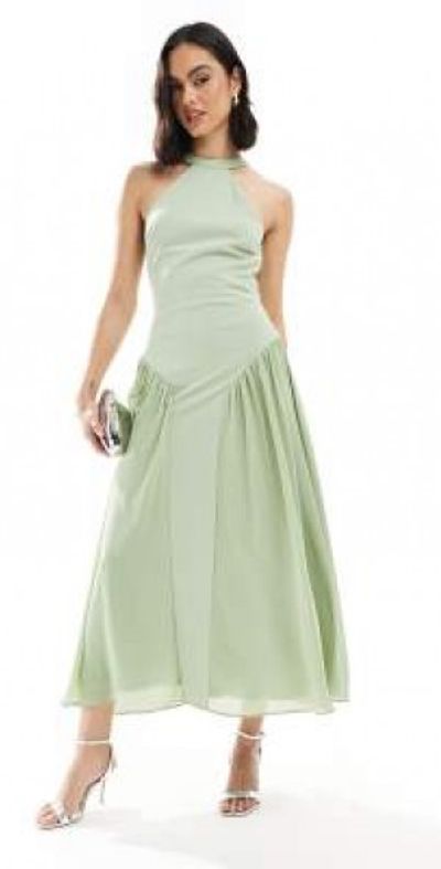 TFNC TFNC Bridesmaid high neck maxi dress with full skirt in sage green