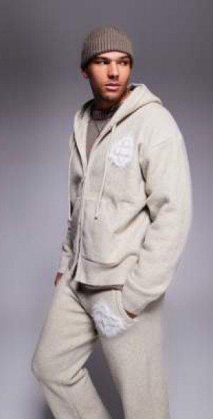 The Couture Club Kids Monogram Emblem Fluffy Knit Joggers in Brown main image 0