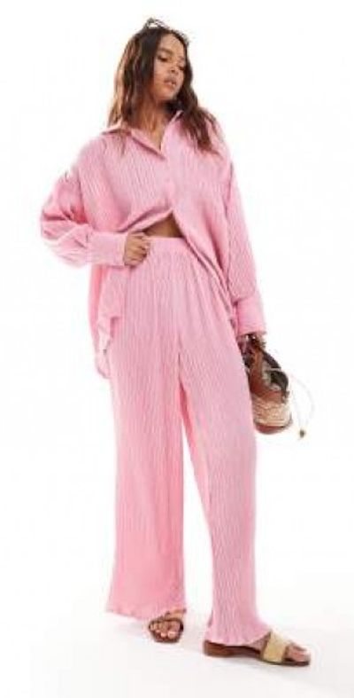 The Frolic The Frolic exclusive textured beach pants in pink - part of a set