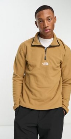The North Face - Glacier center logo 1/4 zip fleece in brown 