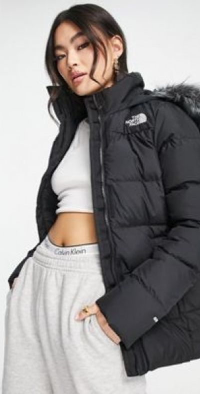 The North Face Gotham hooded down jacket with faux fur hood in black