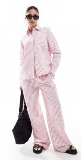 Threadbare Threadbare drawstring straight leg pants in pink stripe - part of a set