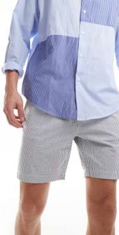 Threadbare Threadbare seersucker striped shorts in white & blue