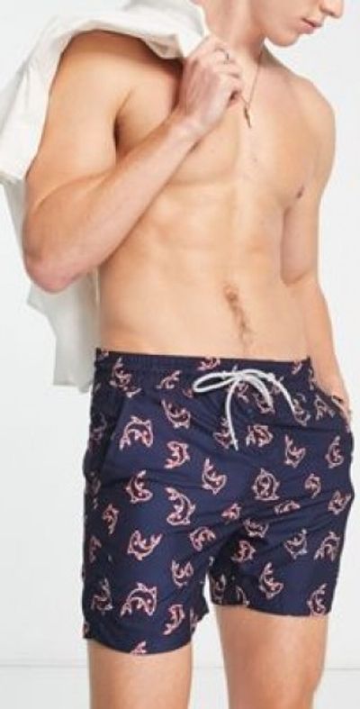 Threadbare Threadbare shark swim shorts in navy