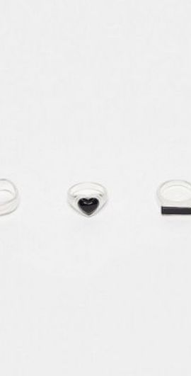 Topshop Topshop 3-pack jet heart rings in silver