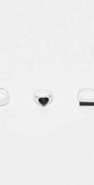 Topshop Topshop 3-pack jet heart rings in silver