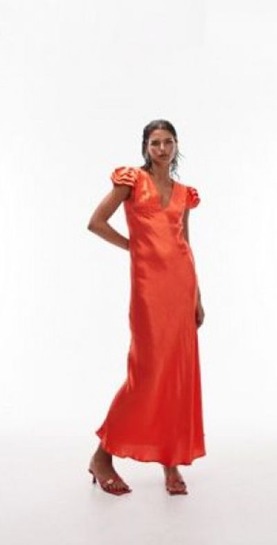 red satin topshop dress Topshop satin scoop neck maxi dress with stitched detailing in red