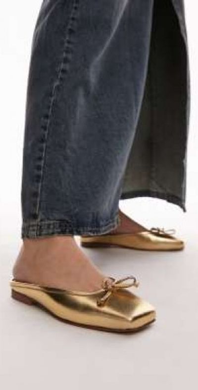 Topshop Topshop Bali leather square toe ballet mules in gold