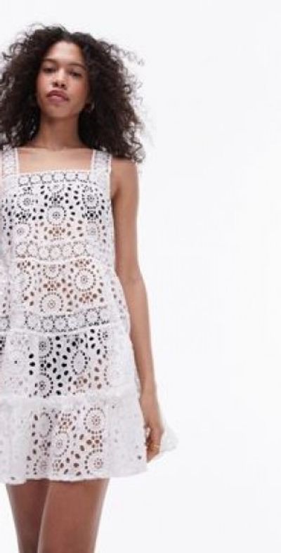 chinese dress ladies Topshop Crochet Body Mini Dress White