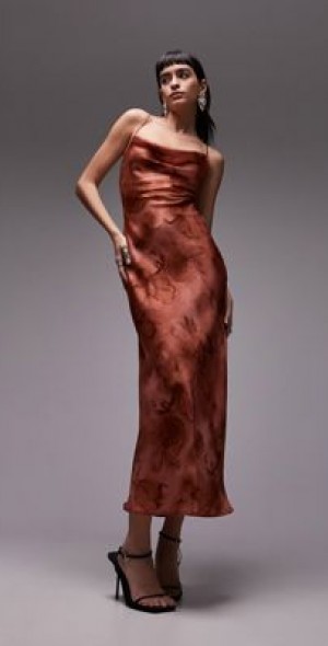 Topshop cami midi slip dress in inky floral print-Multi