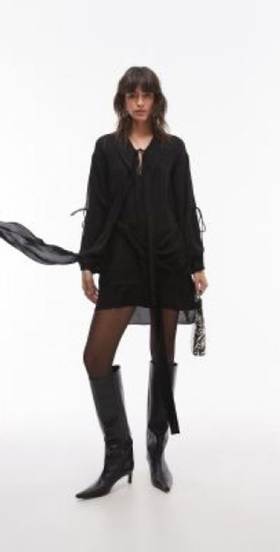 Topshop - deep drape mini shirt dress in black Topshop - deep drape mini shirt dress in black
