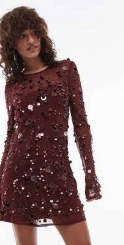 topshop long sleeve sequin dress Silver sequin vintage topshop dress/ overcoat with embroidery Silk lining... although it says size 10 it fits me and I'm a sz 14