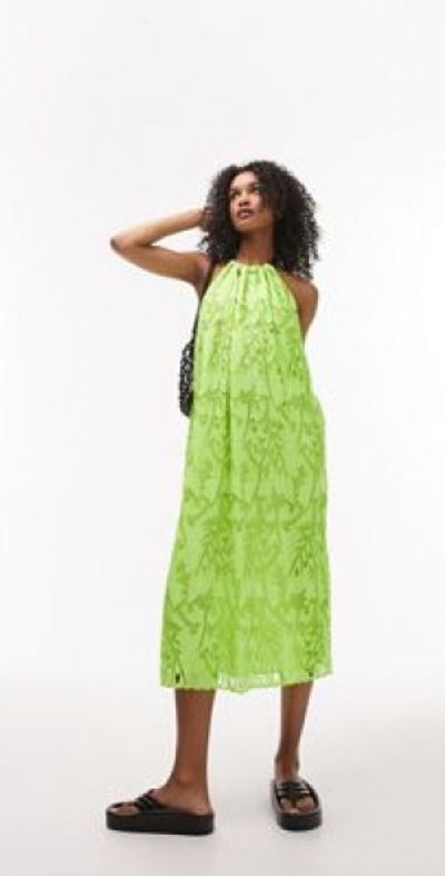 green emerald velvet dress Topshop Disco Sequin Midi Dress In Bright Green main image 0