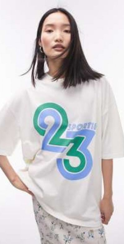 Topshop Topshop graphic sportif 23 oversized tee in ecru-White
