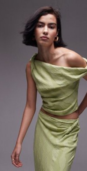 Topshop jacquard cowl neck built up cami in pistachio part of a set