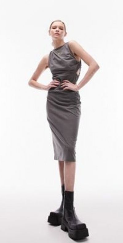 Topshop - jersey twist detail cut out side midi dress in washed gray Topshop - jersey twist detail cut out side midi dress in washed gray