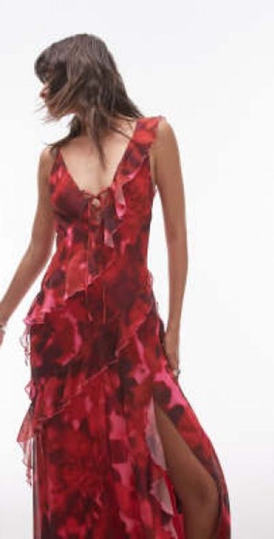 pink slip dress topshop Topshop ruffle midi slip dress in pink abstract floral