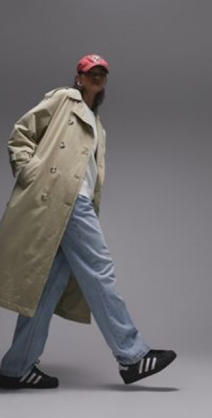 Topshop - reversible long-line padded trench coat in sage-Green