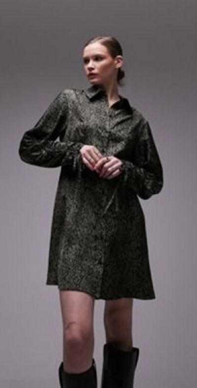 green emerald velvet dress Green Leopard Velvet Scarf Neck Shirt  Phix