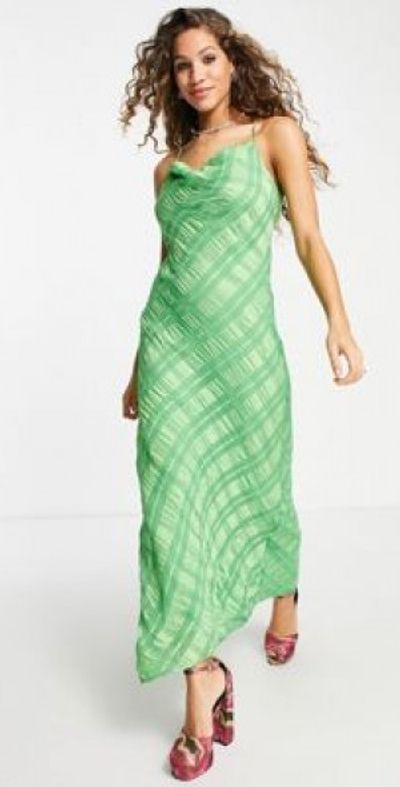 Topshop - sheer check occasion midi slip dress in bright green