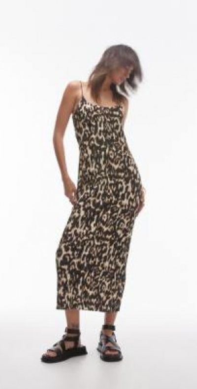 Topshop spaghetti strap crinkle abstract leopard print plisse