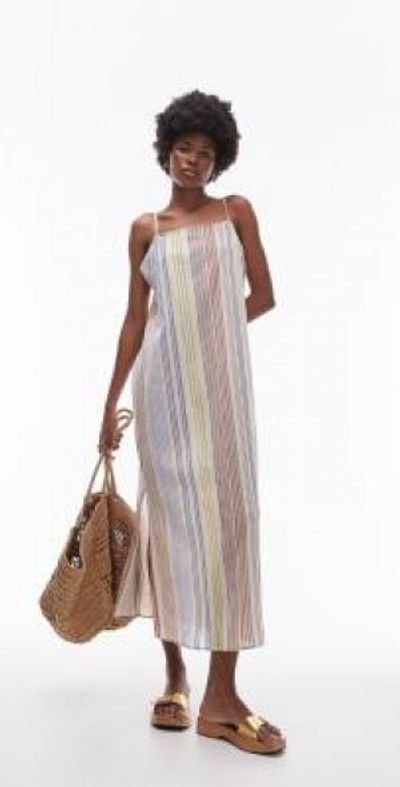 Topshop Topshop strappy beach dress in multi stripe