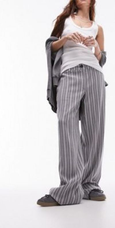 Topshop stripe low slung linen pants in multi