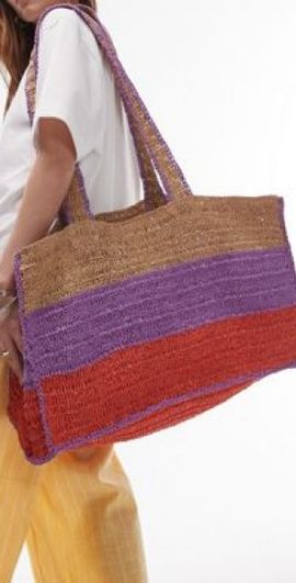 Topshop Topshop Tatum straw tote bag in red and purple stripe-Multi