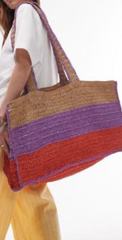 Topshop Topshop Tatum straw tote bag in red and purple stripe-Multi