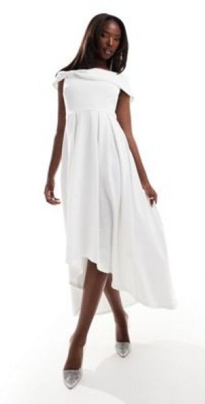 True Violet - bardot midaxi prom dress in cream-Pink