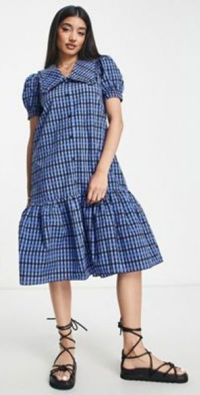 Urban Revivo - collared smock dress in blue plaid print